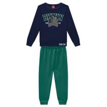Conjunto Menino Kyly em Moletom Peluciado Estampa Boné Marinho/Verde Tamanho:10