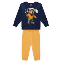 Conjunto Menino Kyly em Moletom Peluciado Estampa Capivara Marinho/Amarelo Tamanho:3
