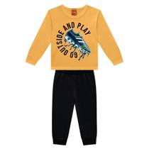 Conjunto Menino Kyly em Moletom Peluciado Estampa Futebol Amarelo/Preto Tamanho:3