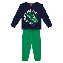 Conjunto Menino Kyly em Moletom Peluciado Estampa Futebol Marinho/Verde Tamanho:3