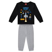 Conjunto Menino Kyly em Moletom Peluciado Estampa Game Preto/Cinza Tamanho:4