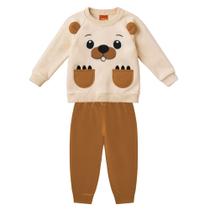 Conjunto Menino Kyly em Moletom Peluciado Lúdico Ursinho Bege Tamanho:M