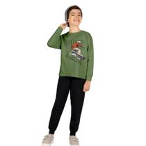 Conjunto Menino Kyly em Moletom Peluciado Snowboard Verde/Preto Tamanho:8