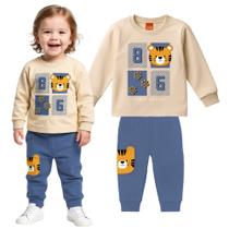 Conjunto Menino Kyly em Moletom Peluciado Tigre Bege/Azul Tamanho:M