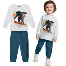 Conjunto Menino Kyly Moletom Peluciado Estampa Snowboard Cinza/Azul Tamanho:4 Conjunto Menino Kyly Moletom Peluciado Estampa Snowboard Cinza/Azul Tamanho:4