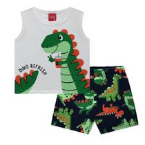 Conjunto Menino Kyly Regata Algodão e Bermuda Moletinho Estampado Branco/Verde Conjunto Menino Kyly Regata Algodão e Bermuda Moletinho Estampado Branco/Verde