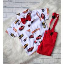 Conjunto Menino Linha Premium Temático Hot Wheels +Bermuda +Suspensório