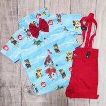 Conjunto Menino Linha Premium Temático Patrulha Canina +Bermuda +Suspensório