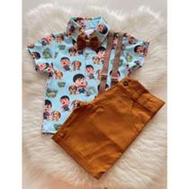 Conjunto Menino Luxo Infantil Temático Bento e Totó + Bermuda Caramelo