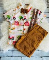 Conjunto Menino Luxo Infantil Temático Fazendinha RF02 + Bermuda Caramelo Conjunto Menino Luxo Infantil Temático Fazendinha RF02 + Bermuda Caramelo