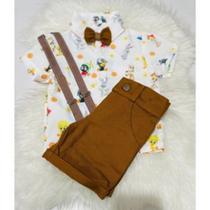 Conjunto Menino Luxo Temático Looney Tunes Baby + Bermuda Caramelo
