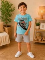Conjunto menino Marlan new wave camiseta azul bermuda cinza