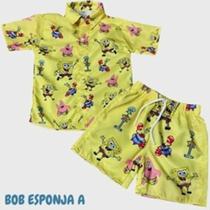 Conjunto Menino Mauricinho Temático Bob Esponja Amarelo