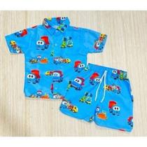 Conjunto Menino Mauricinho Temático Léo Caminhão Azul