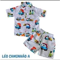Conjunto Menino Mauricinho Temático Léo Caminhão Branco Conjunto Menino Mauricinho Temático Léo Caminhão Branco