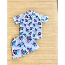 Conjunto Menino Mauricinho Temático Lilo @ Stitch Branco