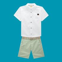 Conjunto Menino Milon Camisa Algodão e Bermuda Sarja Leve Branco/Verde