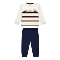Conjunto Menino Milon Camiseta Manga Longa Algodão e Calça Moletom sem Felpa Off/Marinho Tamanho:4