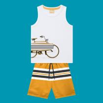 Conjunto Menino Milon Regata Cotton e Bermuda em Microfibra Branco/Amarelo