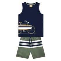 Conjunto Menino Milon Regata Cotton e Bermuda Microfibra Verde/Marinho