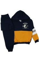 Conjunto Menino Moletom Azul Marinho Mostarda com Capuz Frio