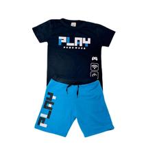 Conjunto Menino Play Preto/Jeans Camiseta Manga Curta e Bermuda