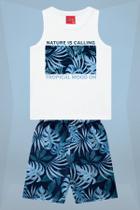 Conjunto Menino Regata e Bermuda Estampa Folhagens Kyly