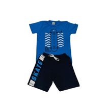 Conjunto Menino Skate Royal/Preto Camiseta Manga Curta e Bermuda