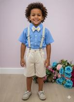 Conjunto Menino Social Azul com Suspensório Bege - Henry Conjunto Menino Social Azul com Suspensório Bege - Henry