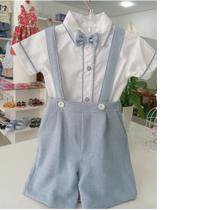 Conjunto Menino Social shorts Suspensório Batizado e festas Cor:AzulTamanho:M
