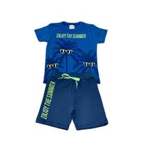 Conjunto Menino Summer Royal/Marinho Camiseta Manga Curta e Bermuda