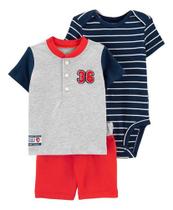 Conjunto Menino Trio Carters Polo Short, Body Regata E Blusa