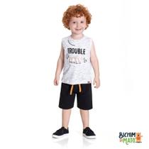 Conjunto menino trouble - regata machão meia malha e bermuda sarja
