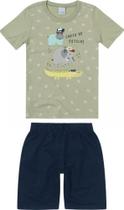 Conjunto Menino Verão Infantil Camiseta e Bermuda Dino em Malha e Botone Malwee Kids
