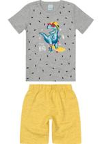 Conjunto Menino Verão Infantil Camiseta e Bermuda Dino em Malha e Botone Malwee Kids