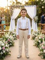 Conjunto Meninos com Suspensório Bege - Social Infantil