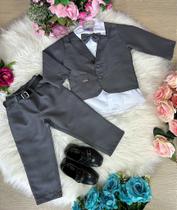 Conjunto Meninos Kanga Social Bruno Cinza Grafite Terno Completo