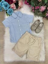 Conjunto Meninos Lucas Banana Club - Shorts e Camisa Azul Listrada