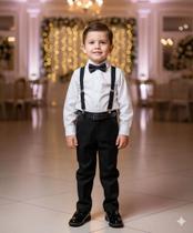 Conjunto Meninos Miss Cherry Leo Suspensorio Preto Pajem