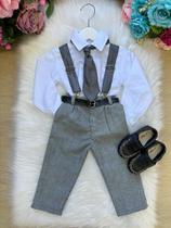 Conjunto Meninos Miss Cherry Rafael com Suspensório Cinza e Cinto
