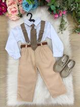 Conjunto Meninos Miss Cherry Rafael Suspensorio Caramelo-Beige - Camisa e Calça