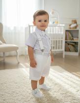 Conjunto Meninos Social Shorts Ravi Branco Miss Cherry Pajem Batizado