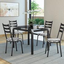 Conjunto Mesa 107x73cm Malva com 4 Cadeiras New Preto/Floral Cinza