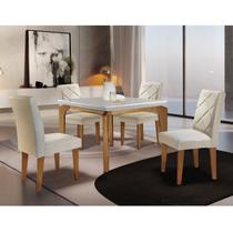 Conjunto Mesa 120cm Canto Reto Dublin e 4 Cadeiras Irlanda Marrom/Veludo Creme/Off White/Imbuia Conjunto Mesa 120cm Canto Reto Dublin e 4 Cadeiras Irlanda Marrom/Veludo Creme/Off White/Imbuia