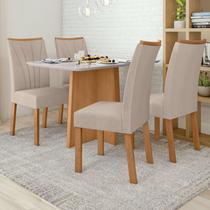 Conjunto Mesa 120cm Celebrare e 4 Cadeiras Apogeu Amêndoa Clean/Off White/Rinzai Bege