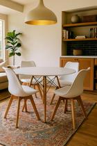 Conjunto Mesa 120cm Redonda Eiffel MDF Com 4 Cadeiras Leda Ergonomica Moderna