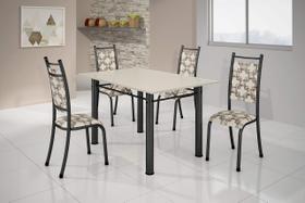 Conjunto Mesa 120x75 Tampo Ardosia Off White Com 4 Cadeiras 015 Tecido Bege Claro Com Tubo Prata Martelado BM Tubulares