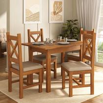 Conjunto Mesa 120x80cm c/4 Cadeiras X Estofadas Madeira Maciça Marrom/Mogno Mel/Cinza Conjunto Mesa 120x80cm c/4 Cadeiras X Estofadas Madeira Maciça Marrom/Mogno Mel/Cinza