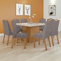 Conjunto Mesa 130cm Nevada com Vidro Plus com 8 Cadeiras Venus Marrom Amêndoa Clean/Off White/Capuccino