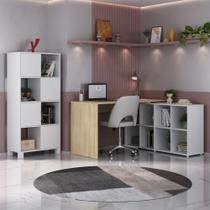 Conjunto Mesa 1400 Nero e Armário Wally cor Carvalho com Branco